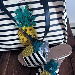 Kate Spade Pineapple striped tote and sandels with bling - Size 8
